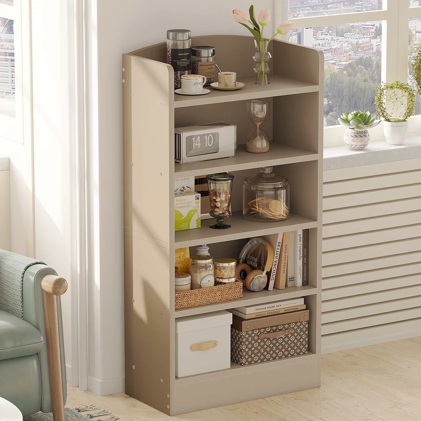 YQ JENMW 5-Tier Bookshelf,Storage Organizer Bookcase with Open Shelf,For Living Room,Bedroom,Home Office