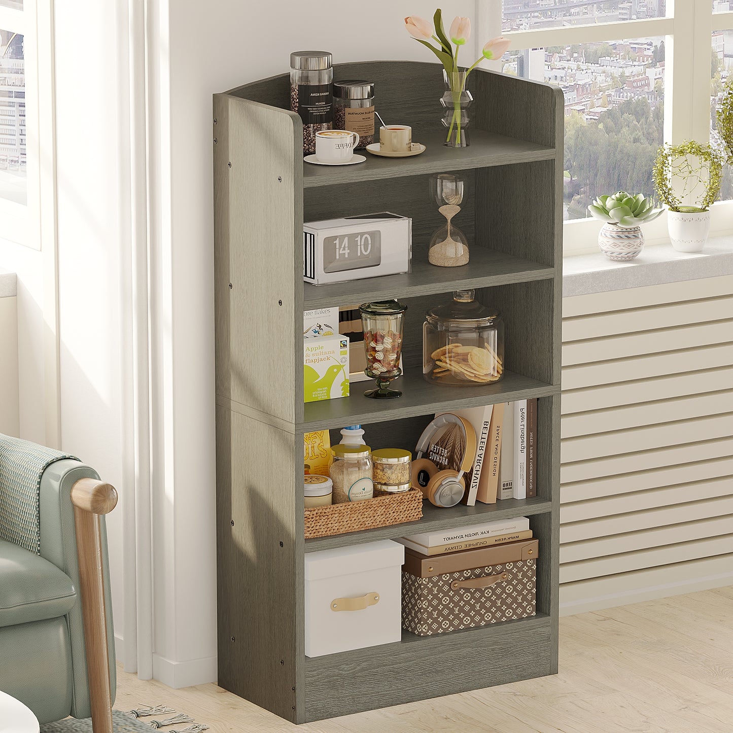 YQ JENMW 5-Tier Bookshelf,Storage Organizer Bookcase with Open Shelf,For Living Room,Bedroom,Home Office