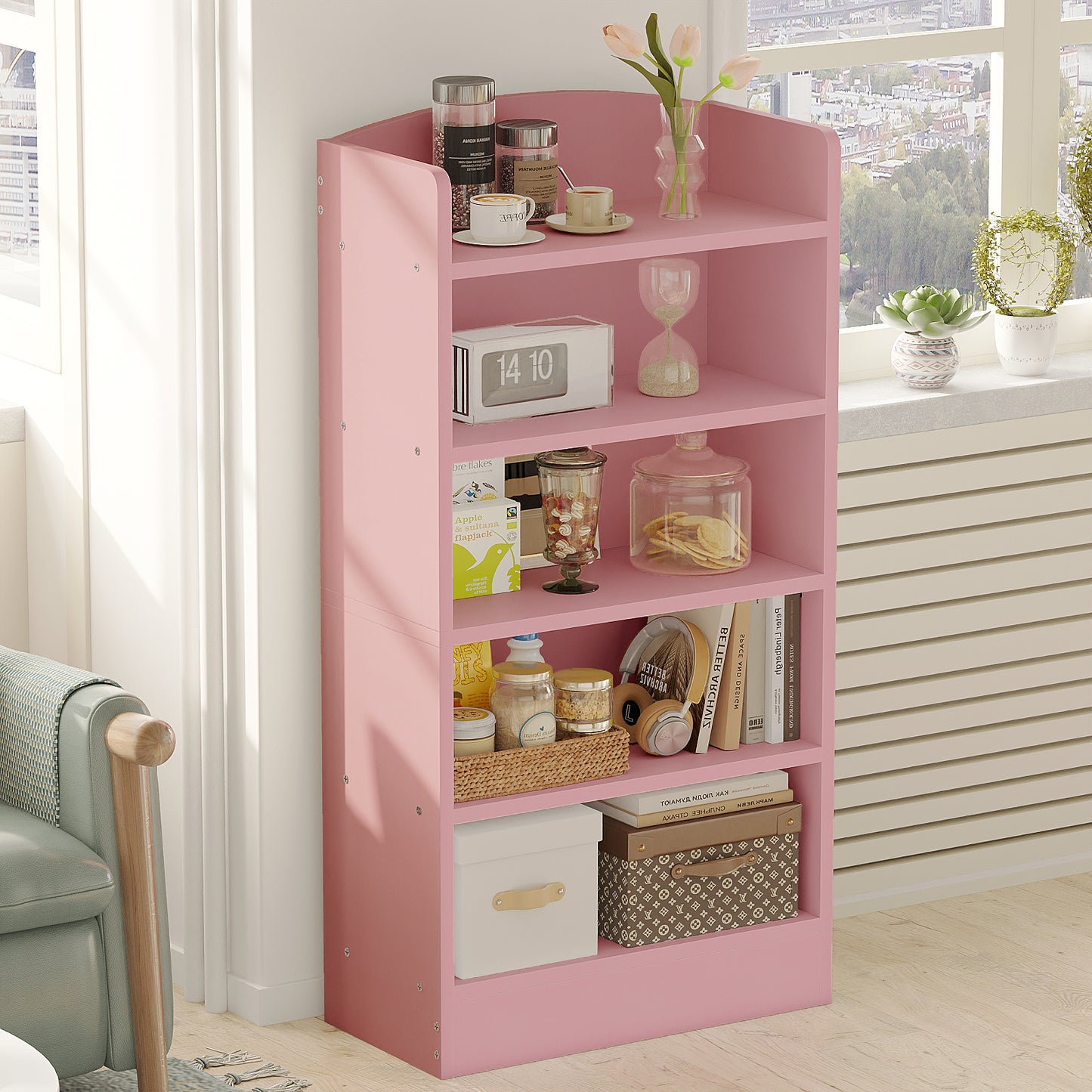 YQ JENMW 5-Tier Bookshelf,Storage Organizer Bookcase with Open Shelf,For Living Room,Bedroom,Home Office