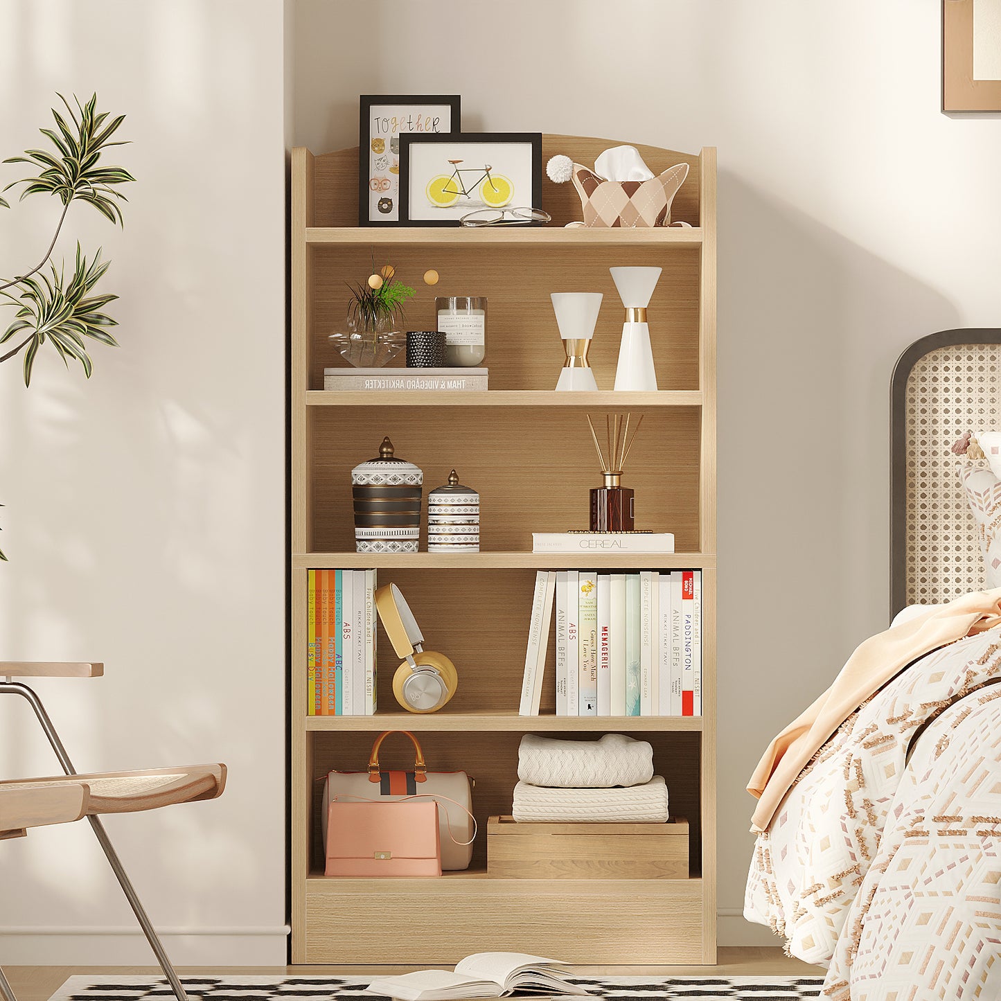 YQ JENMW 5-Tier Bookshelf,Storage Organizer Bookcase with Open Shelf,For Living Room,Bedroom,Home Office