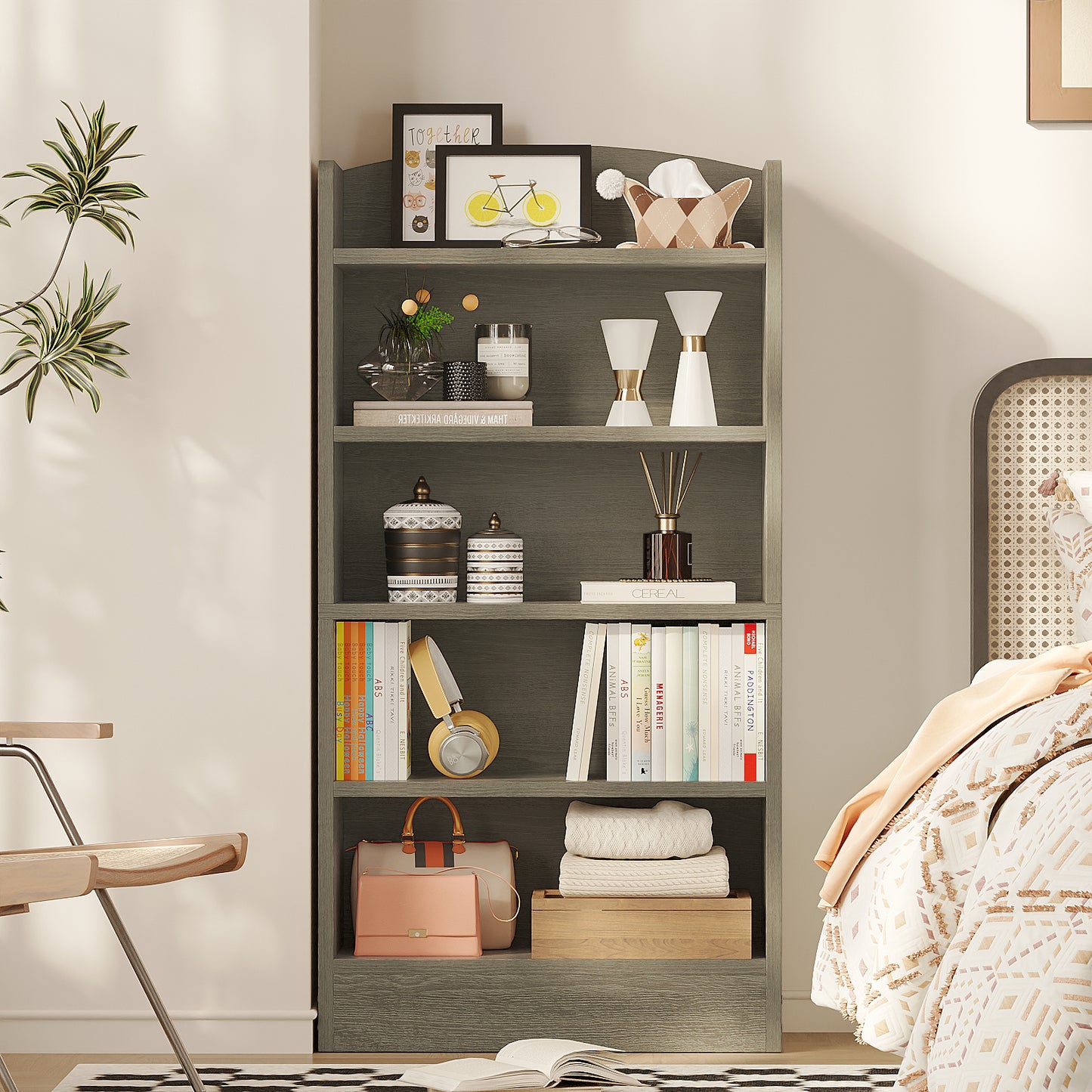 YQ JENMW 5-Tier Bookshelf,Storage Organizer Bookcase with Open Shelf,For Living Room,Bedroom,Home Office