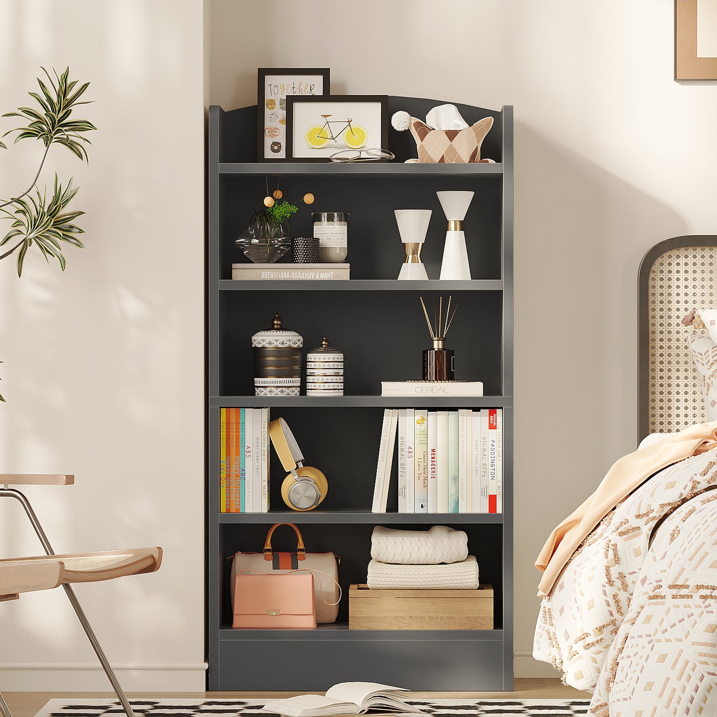 YQ JENMW 5-Tier Bookshelf,Storage Organizer Bookcase with Open Shelf,For Living Room,Bedroom,Home Office