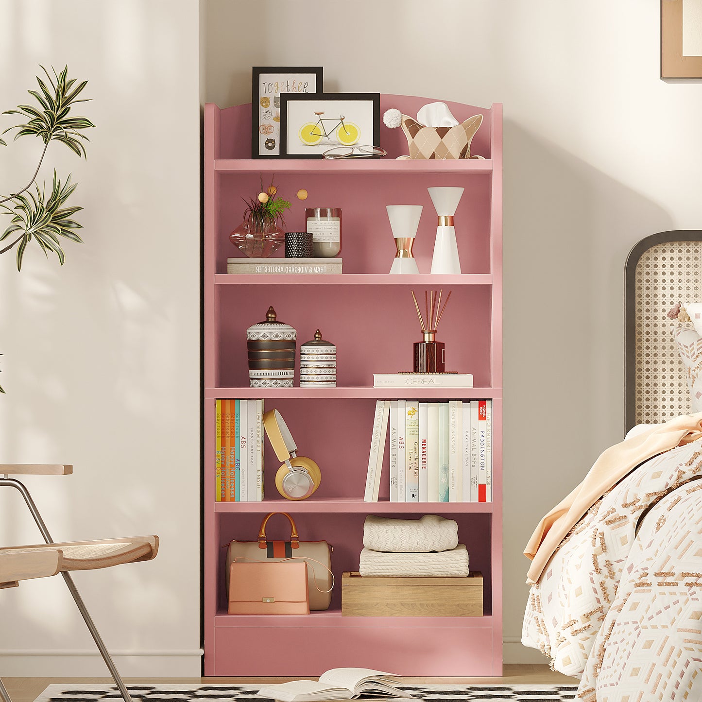 YQ JENMW 5-Tier Bookshelf,Storage Organizer Bookcase with Open Shelf,For Living Room,Bedroom,Home Office