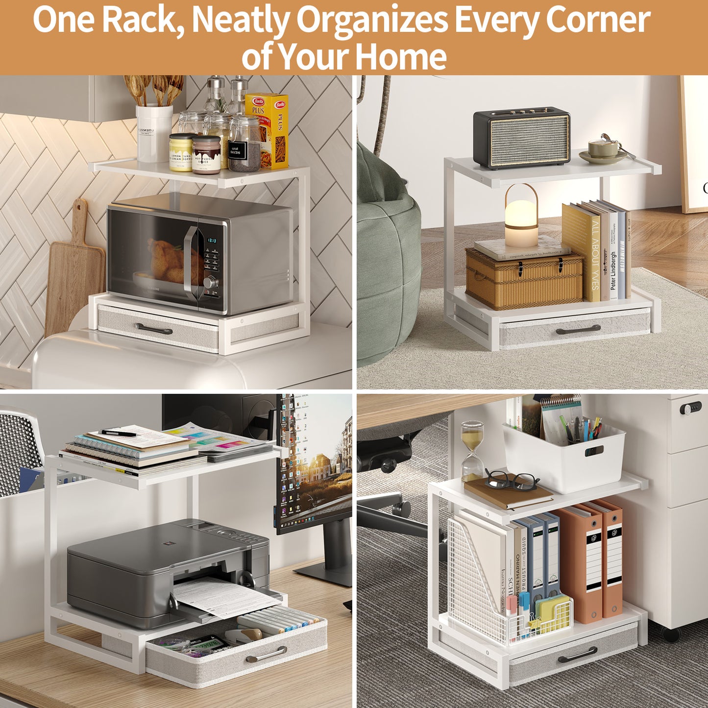 YQ JENMW 3-Tier Desktop Storage Shelf with Drawer,Compact Multi-Functional Organizer for Home Office Bedroom