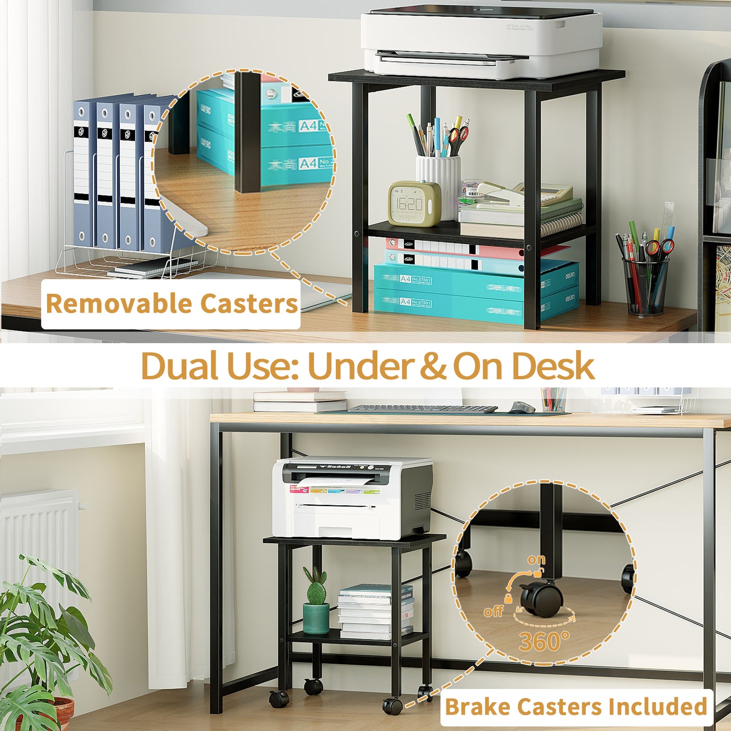 YQ JENMW 2-Tier Storage Cart,Mobile Utility Side Table Organizer for Home Office,Living Room