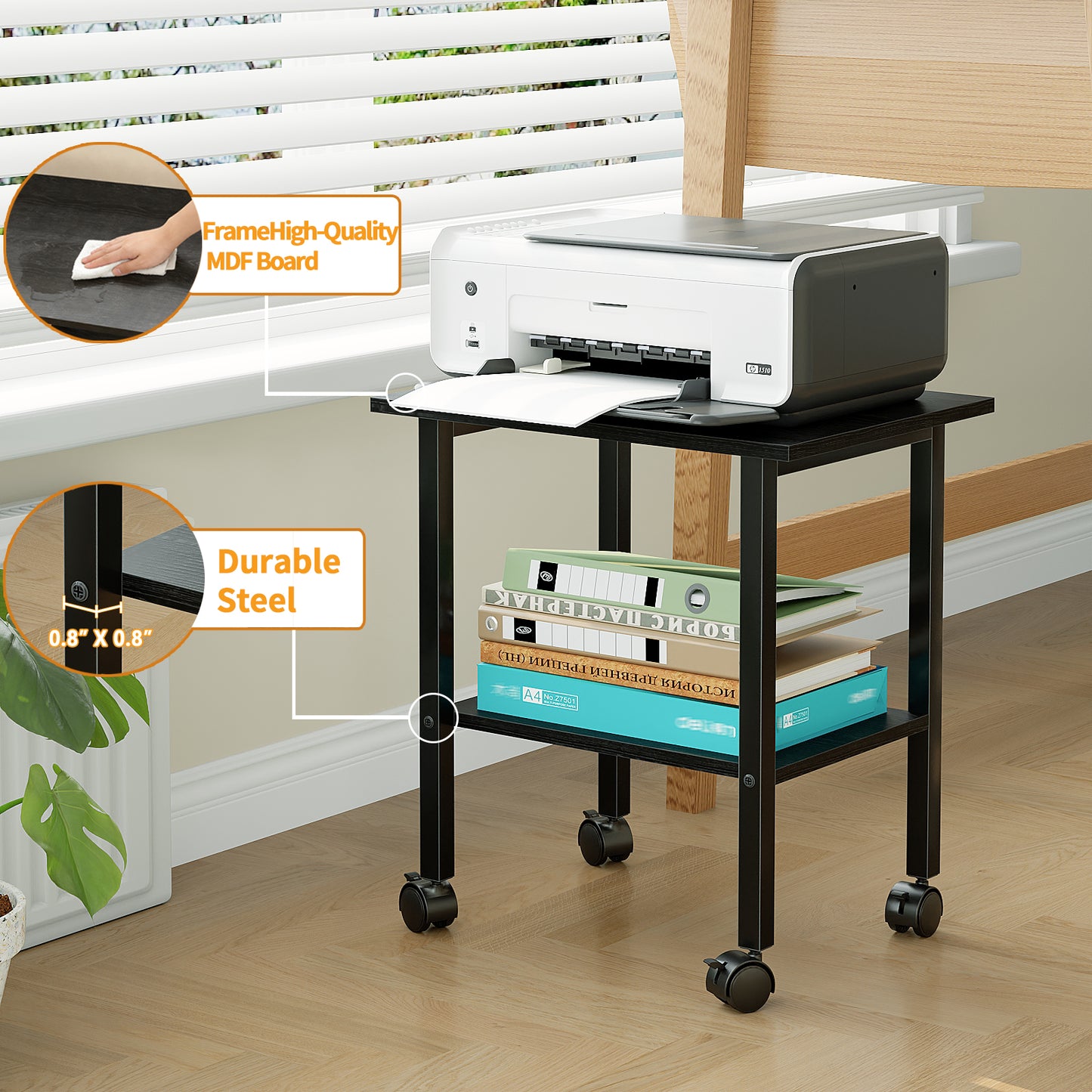 YQ JENMW 2-Tier Storage Cart,Mobile Utility Side Table Organizer for Home Office,Living Room
