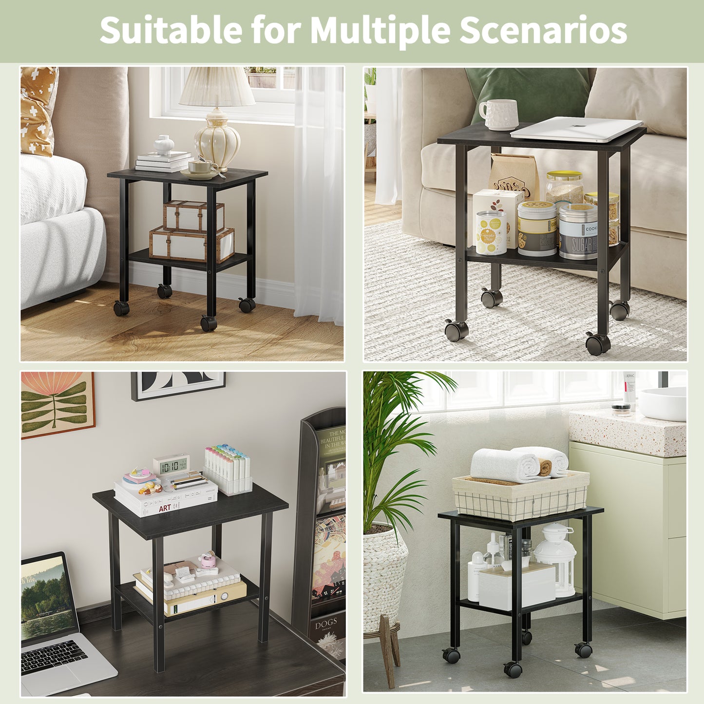 YQ JENMW 2-Tier Storage Cart,Mobile Utility Side Table Organizer for Home Office,Living Room