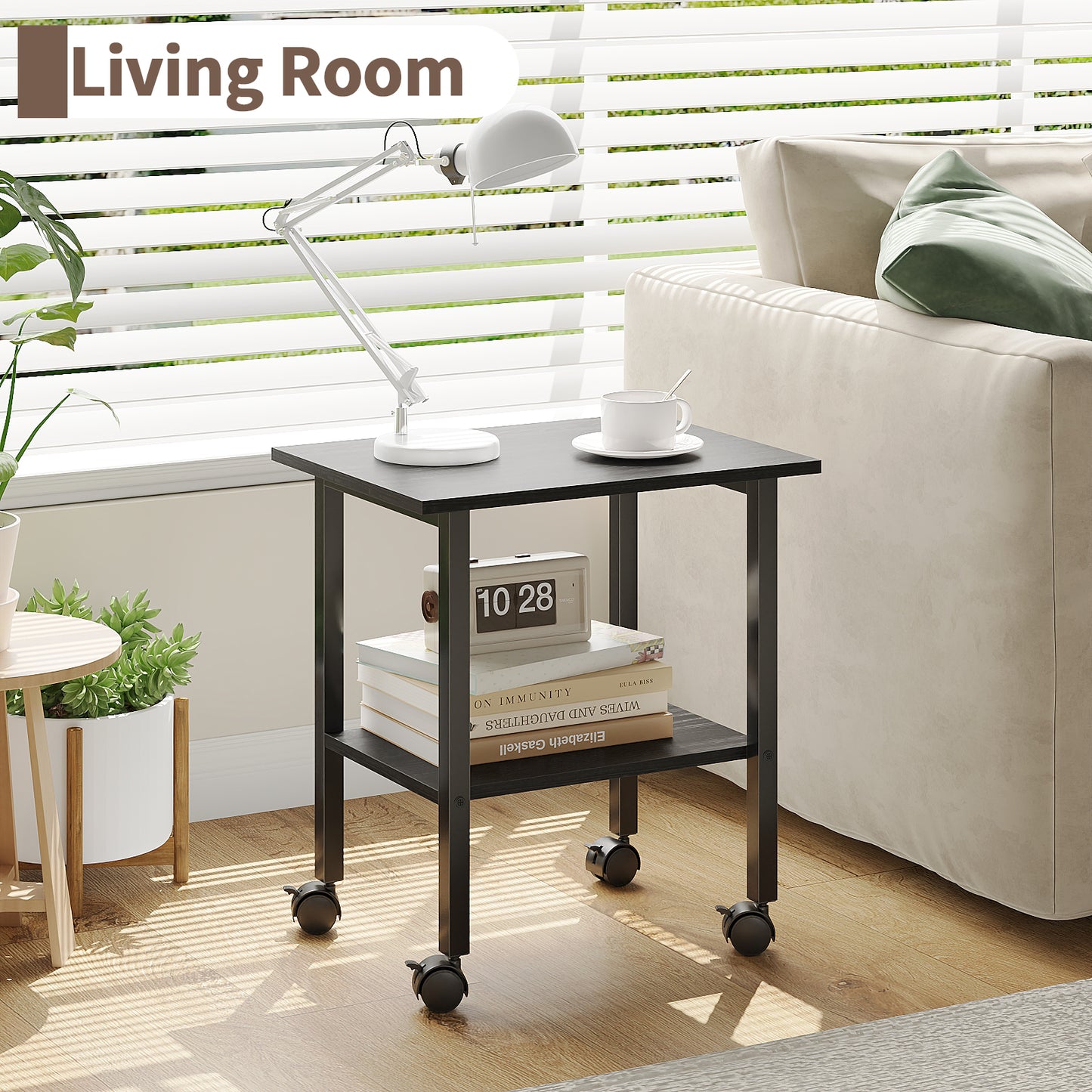 YQ JENMW 2-Tier Storage Cart,Mobile Utility Side Table Organizer for Home Office,Living Room