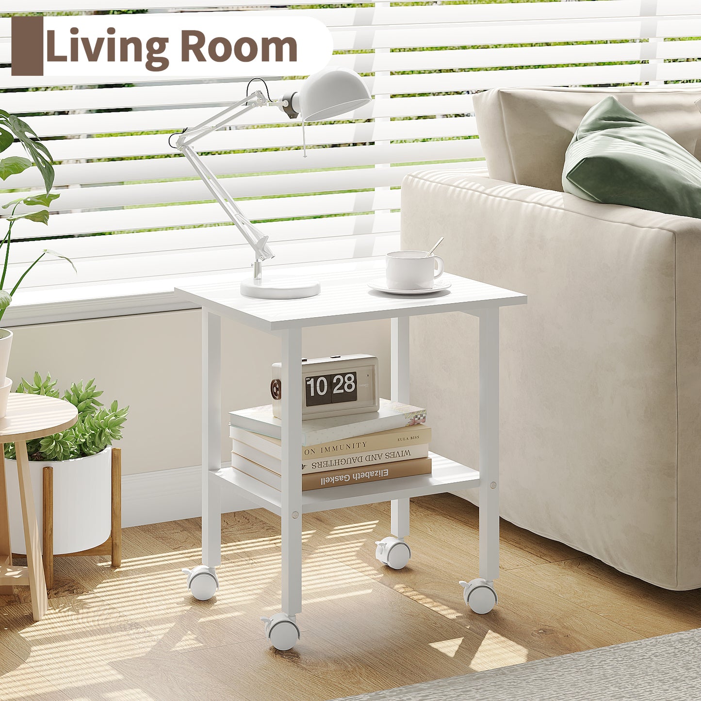 YQ JENMW 2-Tier Storage Cart,Mobile Utility Side Table Organizer for Home Office,Living Room