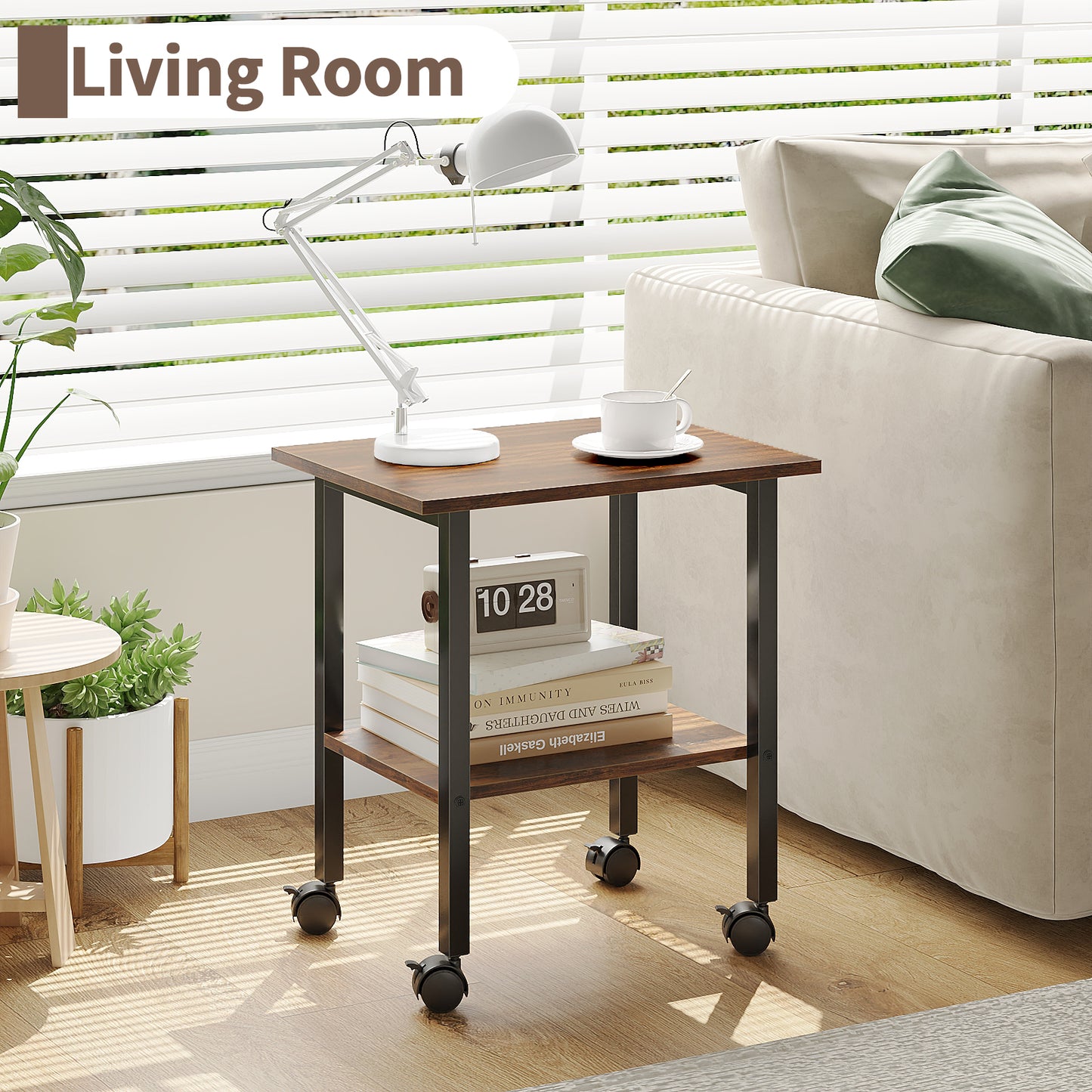 YQ JENMW 2-Tier Storage Cart,Mobile Utility Side Table Organizer for Home Office,Living Room