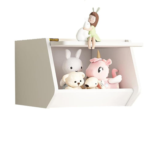 Cube Storage Organizer with Sliding Door, Small Cabinet, Wood Stacking Storage Box white