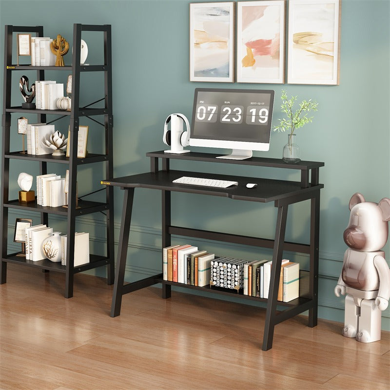 Computer Desk with Monitor & Storage Shelves for Small Spaces