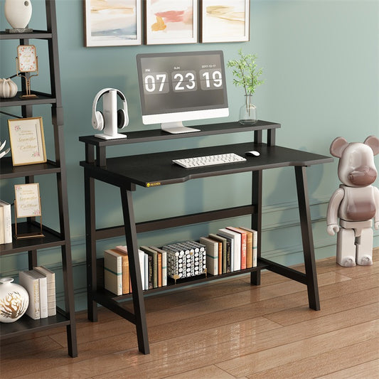 Computer Desk with Monitor & Storage Shelves for Small Spaces