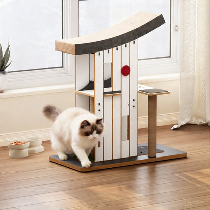 YQ JENMW Modern Multi-Level Cat Tree with Scratching Post,Cozy Condo & Top Perch,Sturdy Activity Center for Indoor Cats