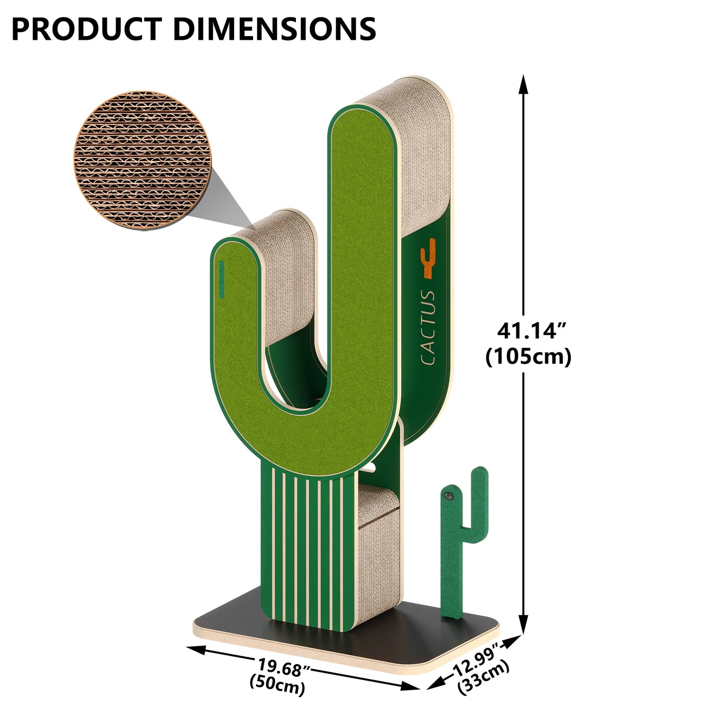 VERDURAE Cactus Cat Tree, Multi-Level Cat Scratching Post, Tall Corrugated Cardboard Cat Scratcher Tower with Stable Base for Kittens & Adult Cats