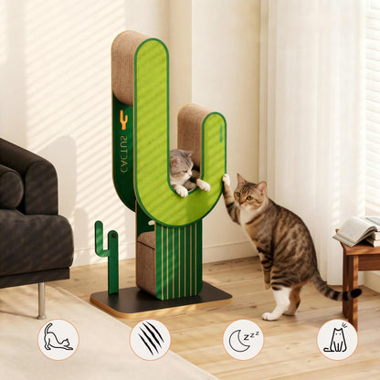 YQ JENMW Cactus Cat Tree, Multi-Level Cat Scratching Post, Tall Corrugated Cardboard Cat Scratcher Tower with Stable Base for Kittens & Adult Cats