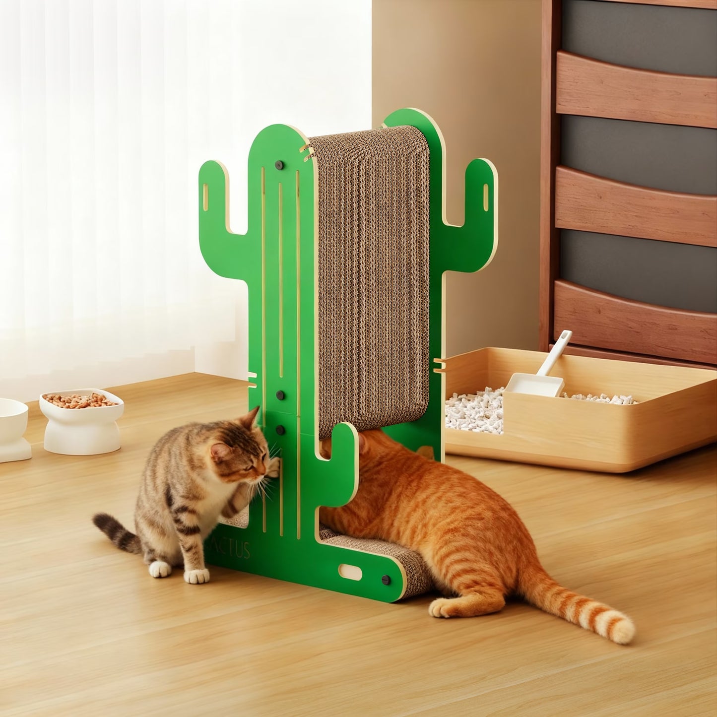 YQ JENMW Cactus Cat Scratcher, Vertical Corrugated Cardboard Cat Scratching Post, Durable Cat Scratcher Tree with Wide Base for Kittens & Adult Cats