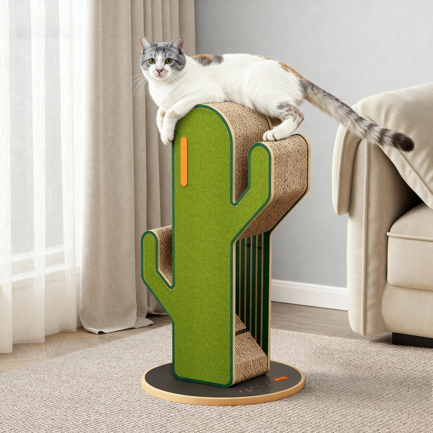 YQ JENMW Cactus Cat Scratcher Tree, Vertical Corrugated Cardboard Cat Scratching Post, Durable Cat Furniture for Kittens & Adult Cats