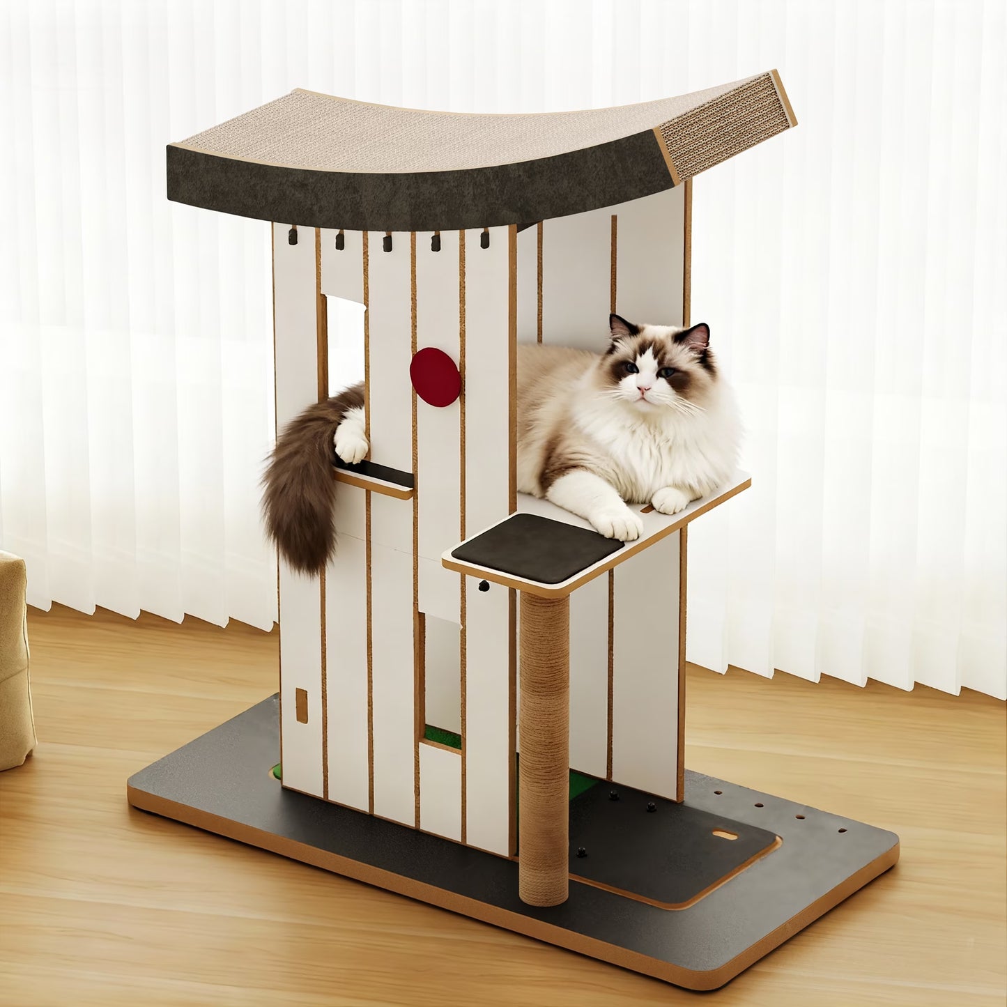 YQ JENMW Modern Multi-Level Cat Tree with Scratching Post,Cozy Condo & Top Perch,Sturdy Activity Center for Indoor Cats