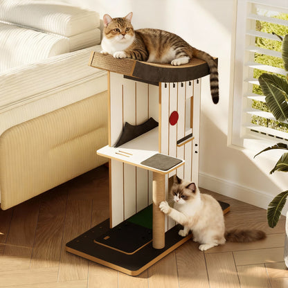 YQ JENMW Modern Multi-Level Cat Tree with Scratching Post,Cozy Condo & Top Perch,Sturdy Activity Center for Indoor Cats