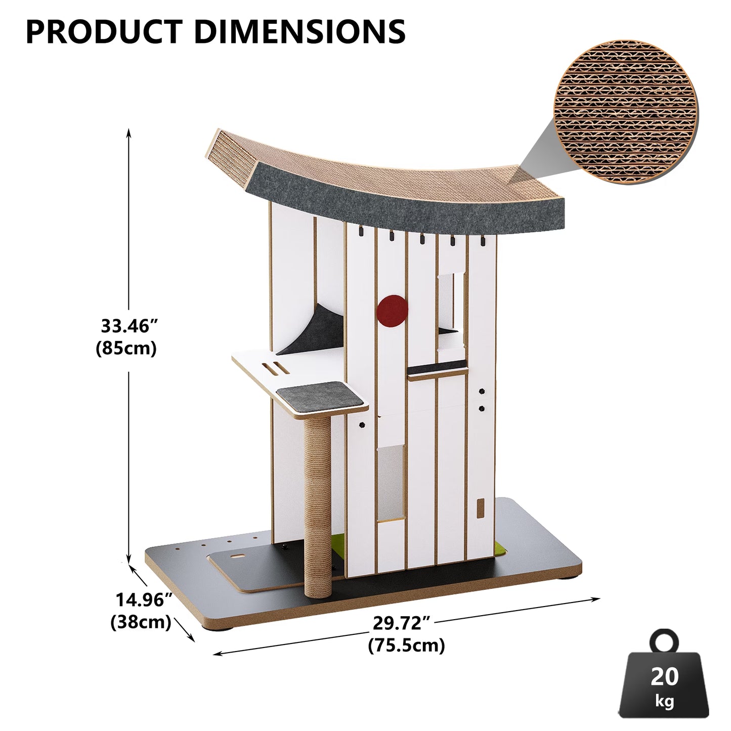 VERDURAE Cactus Cat Tree, Multi-Level Cat Scratching Post, Tall Corrugated Cardboard Cat Scratcher Tower with Stable Base for Kittens & Adult Cats
