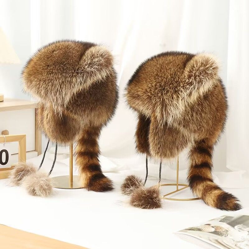 Cute Faux fur Raccoon Tail Plush Hat