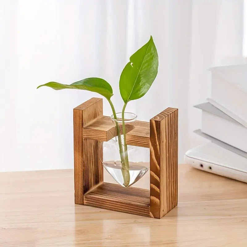 Hydroponic Plant Terrarium Love Heart Vase With Wooden Stand