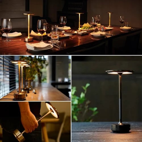 Metallic Cordless Table Lamp - Dimmable & Rechargeable