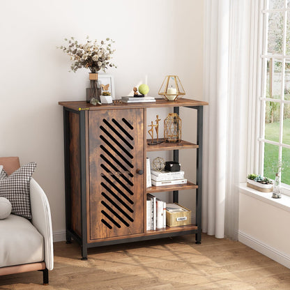 Floor Cabinet with 3 Open Shelves and Door Retro Storage Cabinet