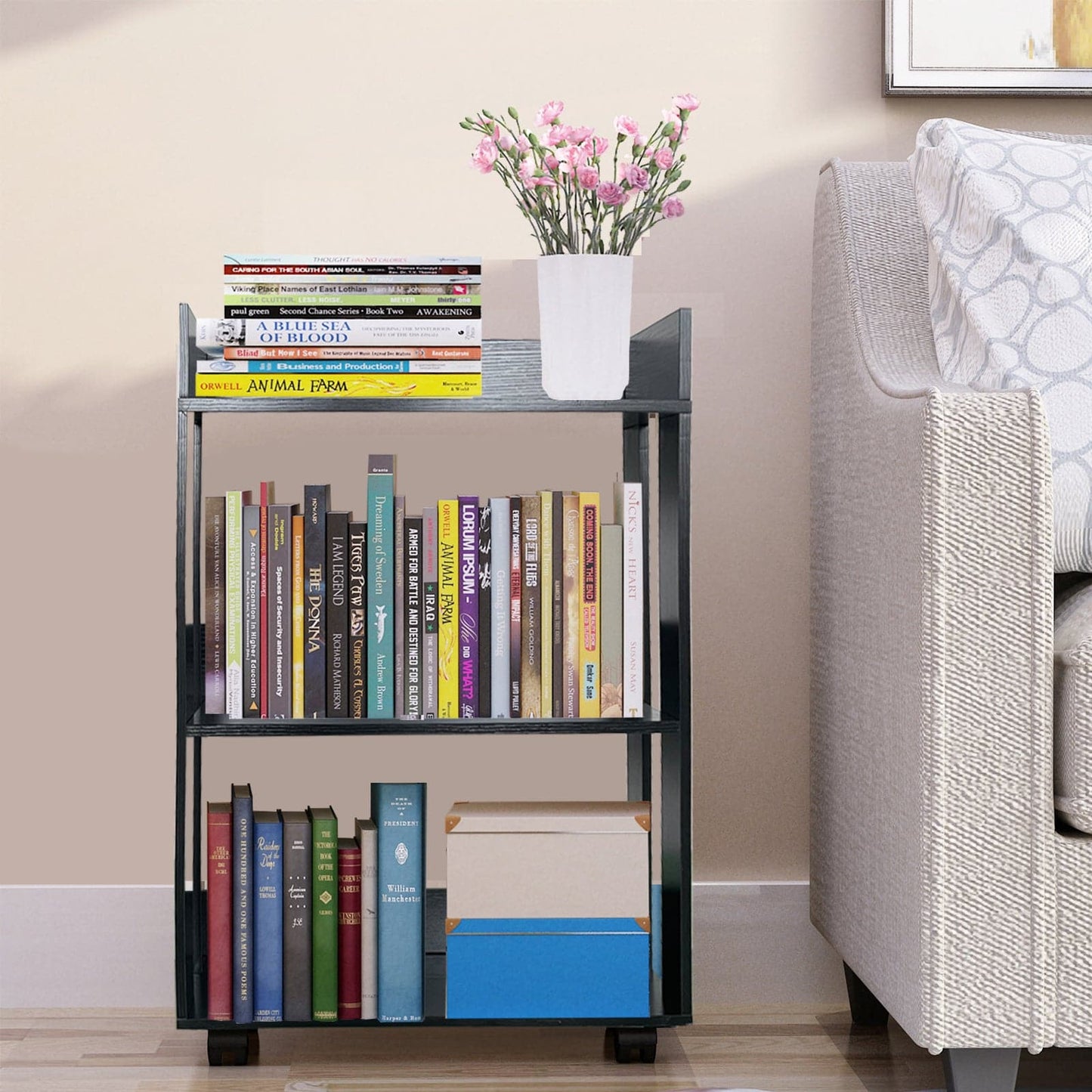 3-Tier Open Wood Shelving Unit Mobile Storage